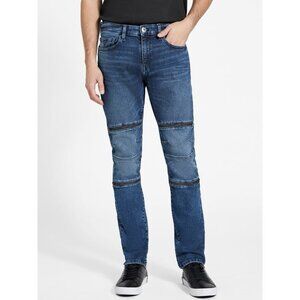 Guess Men’s Eco Bruce Moto Skinny Jeans Knee Zip Details Blue Stretch Size 34
